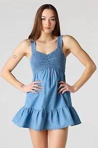 Smocked Denim Mini Dress