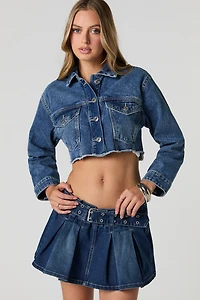 Minijupe-short plissée en denim avec ceinture