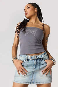 Belted Denim Mini Skirt