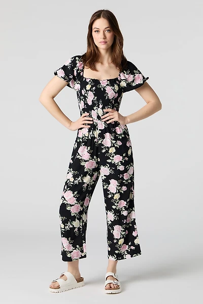 Printed Smocked Jumpsuit
