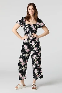 Printed Smocked Jumpsuit