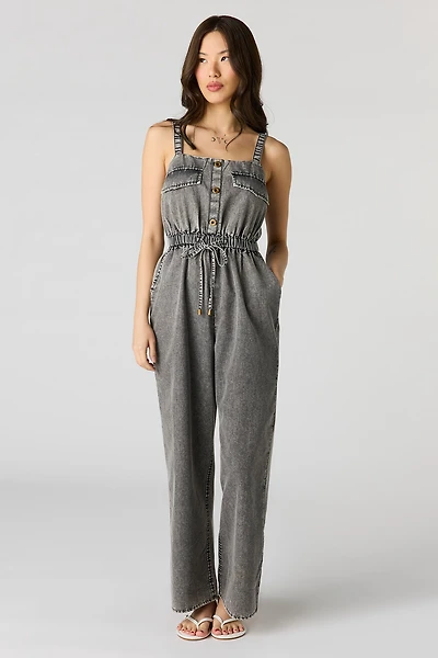 Denim Button Front Jumpsuit
