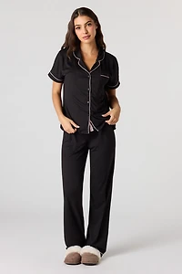 Printed Button-Up Top & Pant Pajama Set
