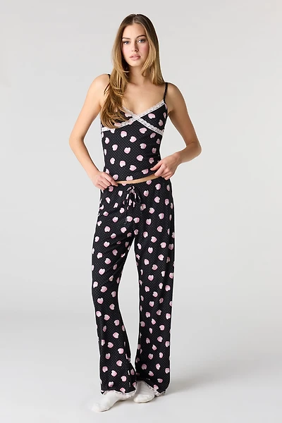Ribbed Lace Trim Tank & Pant Pajama Set