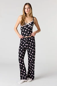 Ribbed Lace Trim Tank & Pant Pajama Set