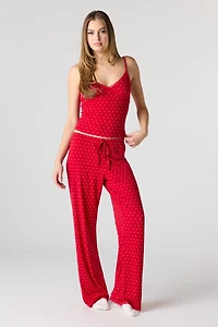 Ribbed Lace Trim Tank & Pant Pajama Set