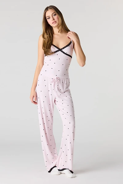 Ribbed Lace Trim Tank & Pant Pajama Set