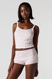 Ensemble pyjama short et camisole côtelée imprimée