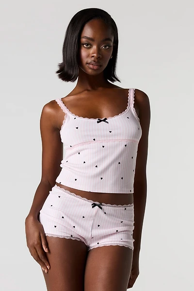 Printed Ribbed Tank & Short Pajama Set