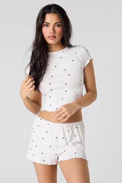 Pointelle Ruffle Trim T-Shirt & Short Pajama Set
