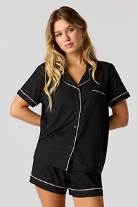 Ribbed Button-Up Top & Short Pajama Set