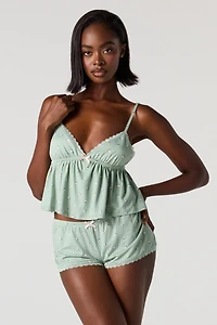 Printed Lace V-Neck Tank & Short Pajama Set