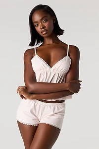 Printed Lace V-Neck Tank & Short Pajama Set