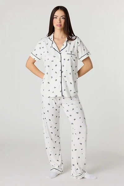 Ensemble pyjama avec haut boutonné doux et pantalon