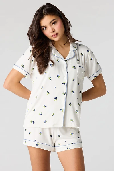 Ensemble pyjama avec haut boutonné côtelé et short
