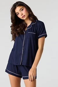 Ribbed Button-Up Top & Short Pajama Set