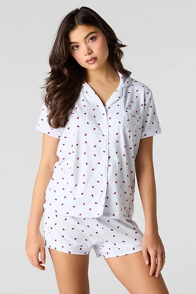 Ribbed Button-Up Top & Short Pajama Set