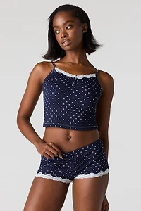 Ribbed Lace Trim Tank & Short Pajama Set