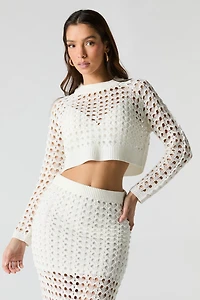 Haut écourté à manche longue en tricot ouvert