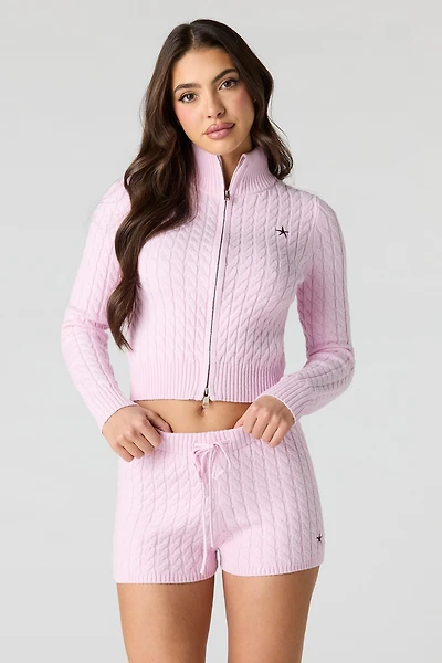 Embroidered Cable Knit Shortie