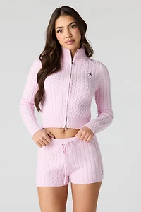 Embroidered Cable Knit Shortie