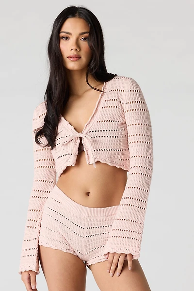 Crochet Self Tie Long Sleeve Top
