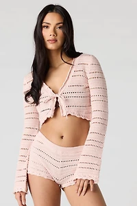 Crochet Self Tie Long Sleeve Top