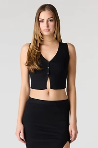 Ribbed Knit Button Front Vest Top