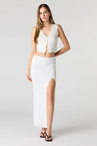 Jupe midi en tricot côtelé avec fente