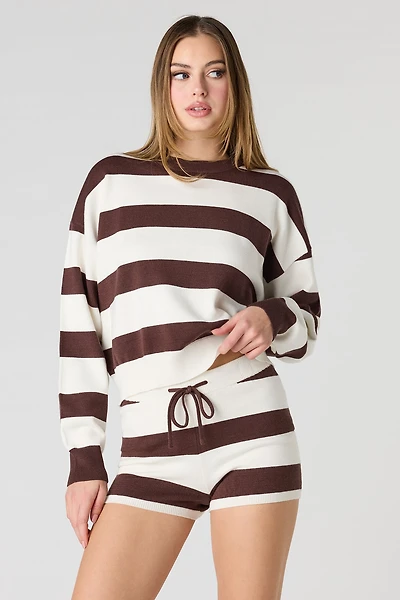 Striped Knit Long Sleeve Top & Short Set