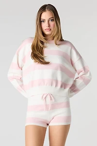 Striped Knit Long Sleeve Top & Short Set