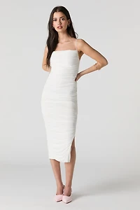 Mesh Ruched Midi Dress