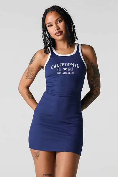 City Embroidered Ribbed Mini Tank Dress