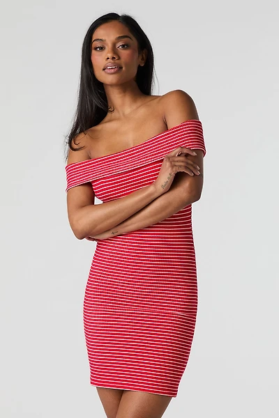 Ribbed Off Shoulder Bodycon Mini Dress