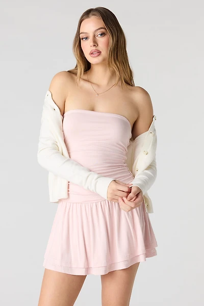 Double Layer Strapless Mini Dress