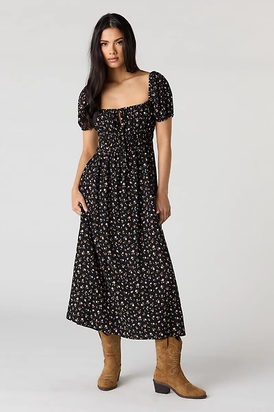Floral Puff Sleeve Midi Dress