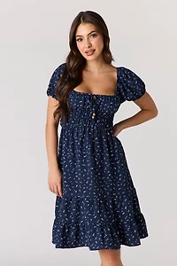 Puff Sleeve Tiered Midi Dress