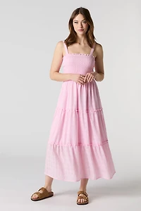 Textured Smocked Tiered Midi Dress