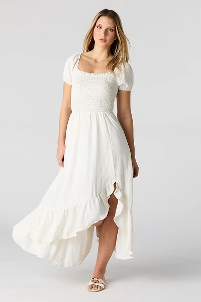 Floral Print Smocked High-Low Dress