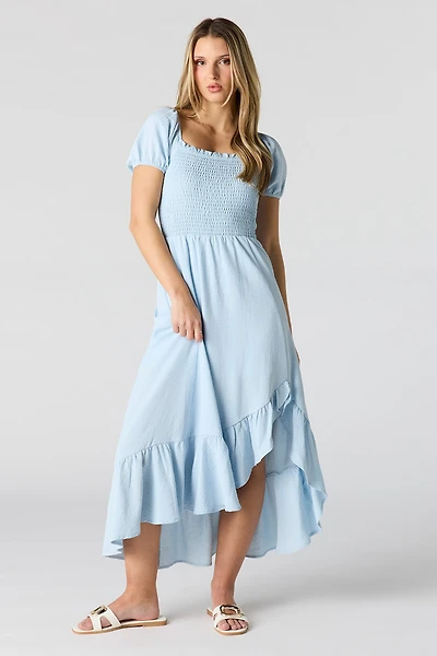 Floral Print Smocked High-Low Dress