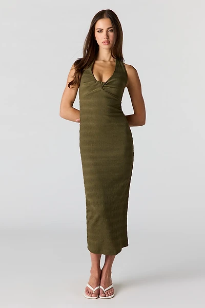 Textured Knit Midi Halter Dress