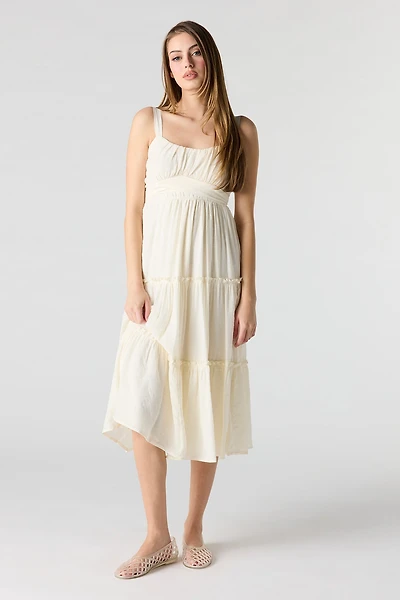 Tie Waist Tiered Midi Dress