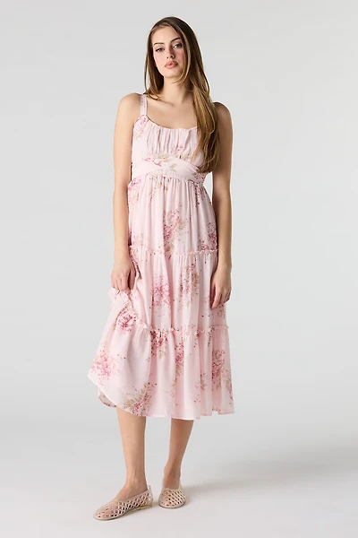 Tie Waist Tiered Midi Dress