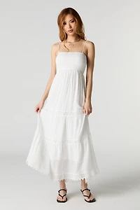 Crochet Trim Tiered Maxi Dress