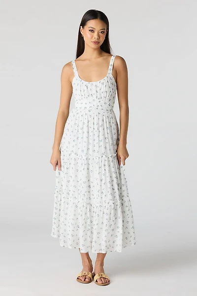 Tie Waist Tiered Midi Dress