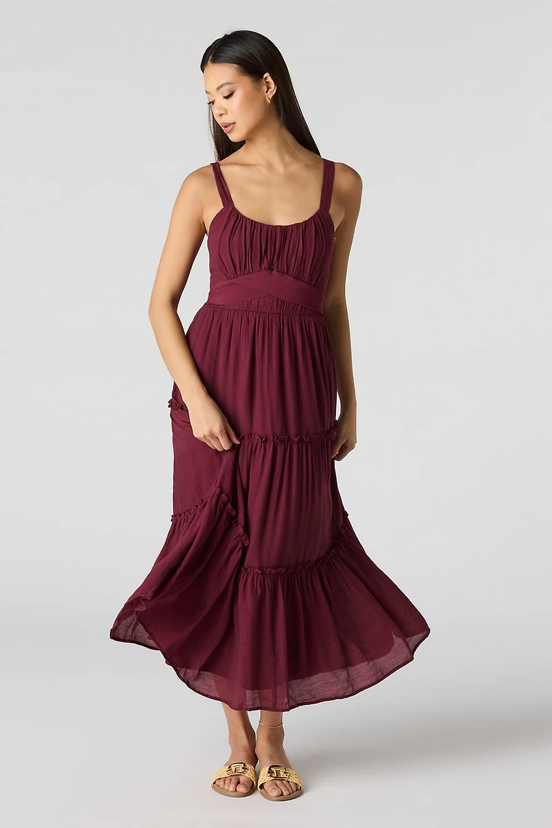Tie Waist Tiered Midi Dress