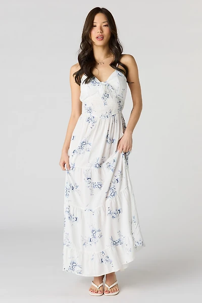 Floral Bow Front Tiered Maxi Dress