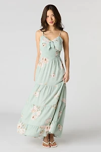 Floral Bow Front Tiered Maxi Dress