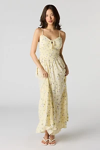 Floral Bow Front Tiered Maxi Dress