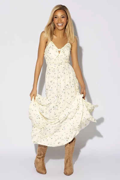 Floral Bow Front Tiered Maxi Dress